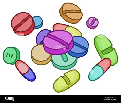 Pill Drug Medicine Cartoon Color Drawing Vector Illustration Over