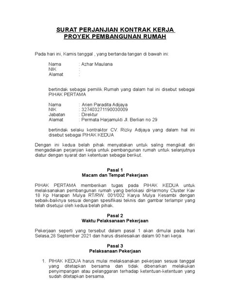 Surat Perjanjian Kontrak Kerja Pdf