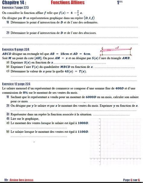 Re Ann E Secondaire Math Chapitre Fonctions Affines