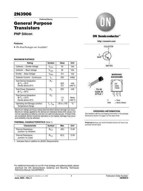 2n3906 General Purpose Transistors Pnp Silicon Pdf Electrical