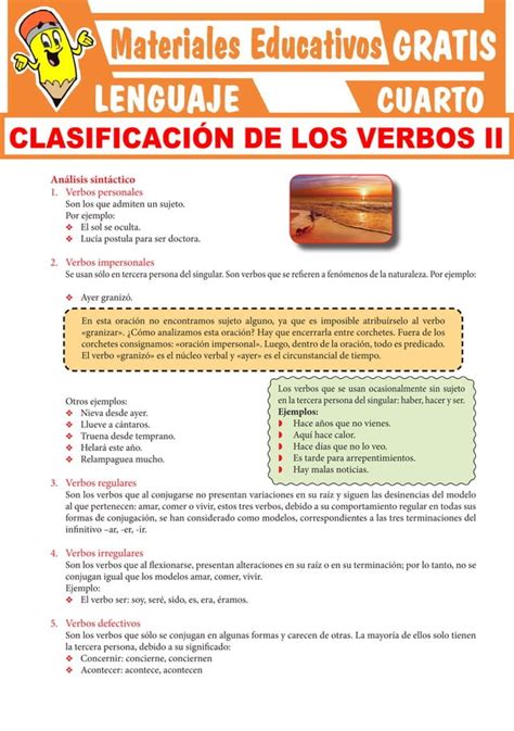 Clasificación Sintáctica De Los Verbos Para Cuarto Grado De Primaria Pdf