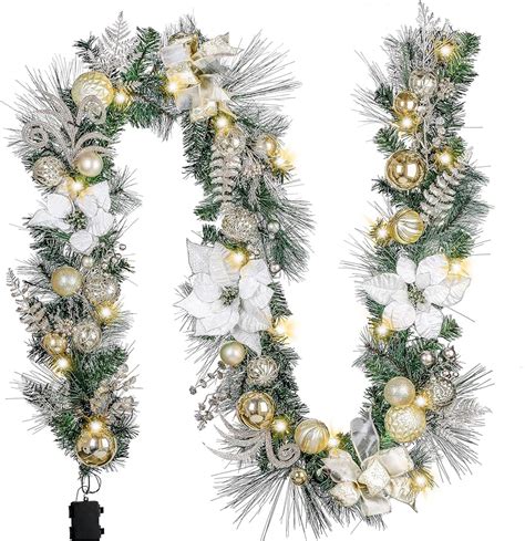 New Pre Lit Led Decorated Artificial Garland Silver Gold