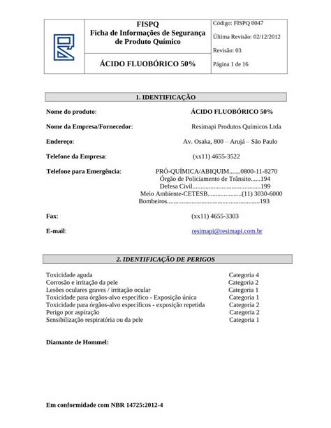 Pdf Fispq C Digo Fispq Ficha De Informa Es De Seguran A