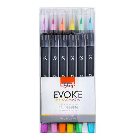 Marcador Artístico Evoke Brush Pen Aquarelável 6 Cores Pastel