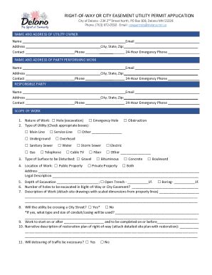 Fillable Online RIGHT OF WAY OR CITY EASEMENT UTILITY PERMIT Fax