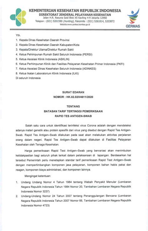 Surat Edaran Direkturjenderalpelayanankesehatannomorhk0202i46112020tahun2020 1 Pdf