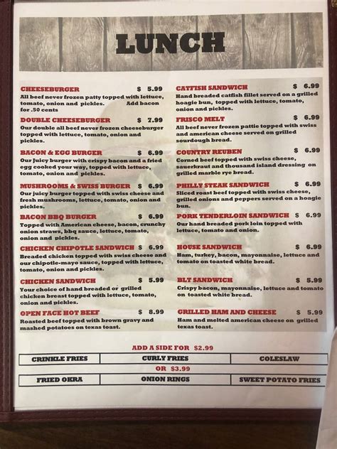 Menu At Red Barn Cafe Mount Vernon 107 W Mt Vernon Blvd