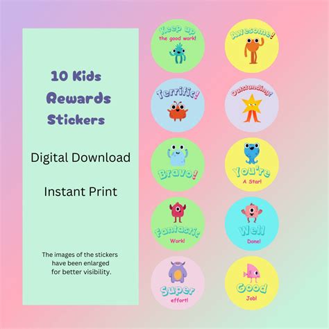 10 Cute Monsters Stickers for Kids, Stickers for Teachers, Reward ...