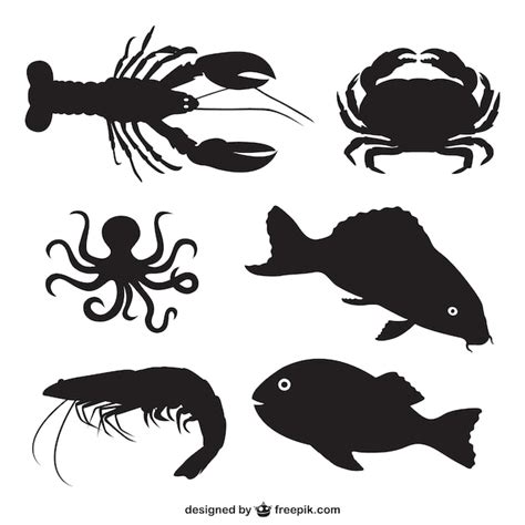 Siluetas De Pescado Y Marisco Vector Gratis