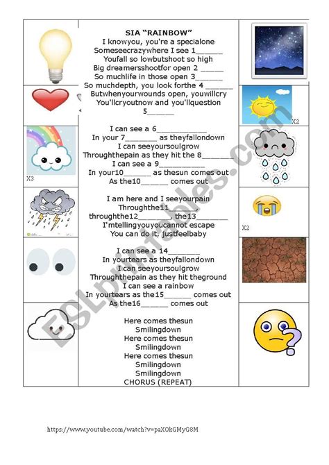 Sia Rainbow - ESL worksheet by roquena