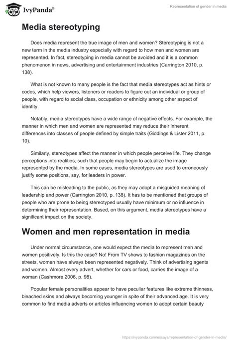 Representation Of Gender In Media 1629 Words Assessment Example