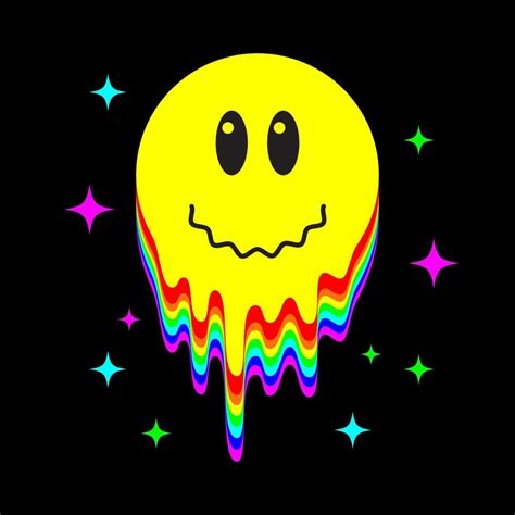 Melting Smiley Face Trippy Sticker Acid Rave Isolated Object For