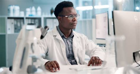 Black Man Scientist And Smile For Biotechnology Analysis And