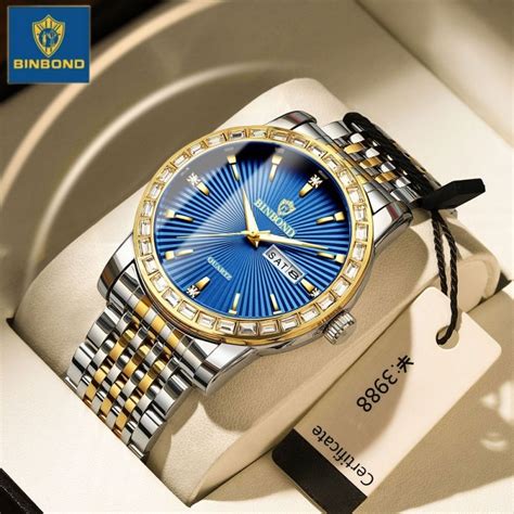 BINBOND Watch For Men Luxury Diamond Set Dial Business Casual Man Clock