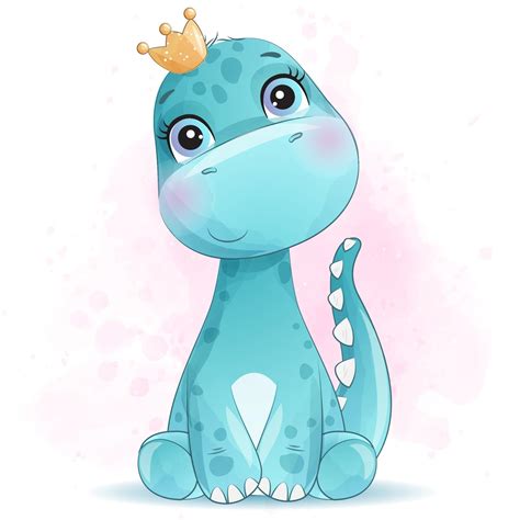 Cute little dinosaur with watercolor illustration 2063642 Vector Art at Vecteezy