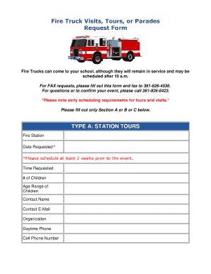 Fillable Online Fire Truck Visits Tours Or Parades Request Form Fax