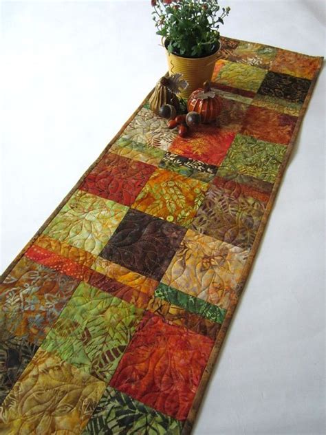 Autumn Colors Batik Table Runner With Leaves Batik Table Runners