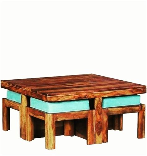 Square Sheesham Wood Center Table With Puffys Without Storage At Rs