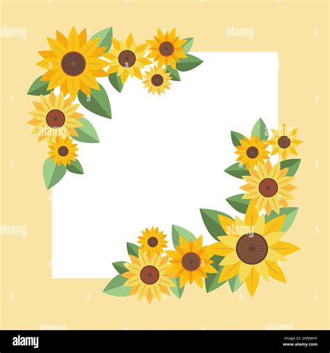 Hand Drawn Flat Design Sunflower Border Vector Illustration Stock