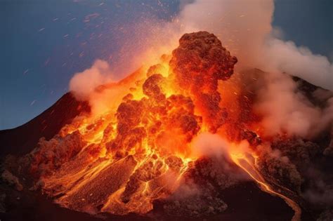 Premium AI Image | A volcanic eruption with lava fire and smoke