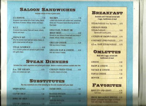 Menu at The Stagecoach Saloon pub & bar, Fairview