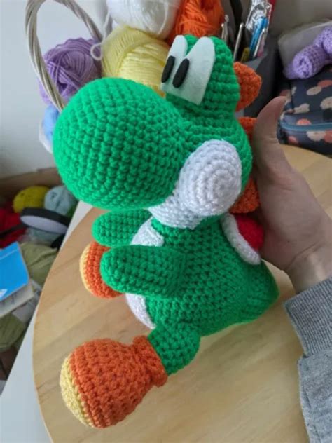 YOSHI MARIO DOUDOU Fait Main Au Crochet Amigurumi Neuf 20 Cm EUR