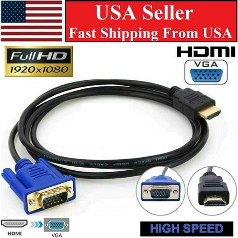 Hdmi Male To Vga Male Video Converter Adapter Cable For Pc Dvd 1080p