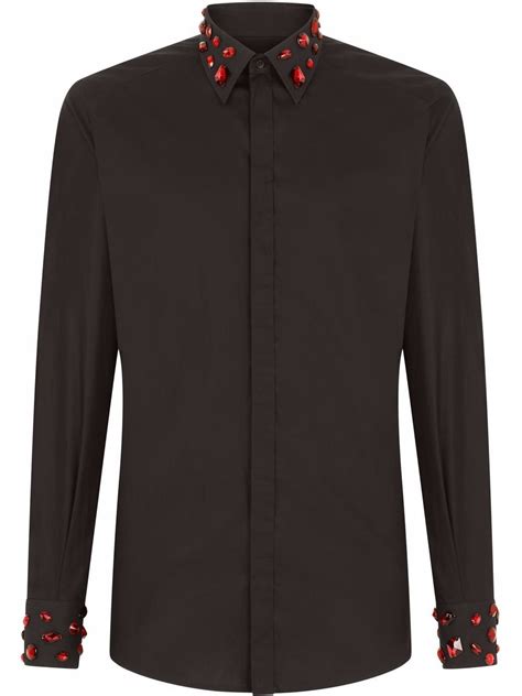 Dolce And Gabbana Gold Fit Rhinestone Embellished Shirt Black Farfetch Au