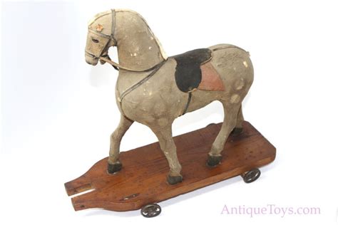 German Wood And Suede Horse Platform Pull Toy Sold