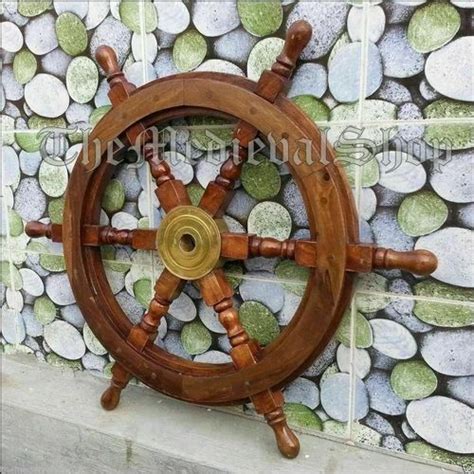 Inch Big Ship Steering Wheel Wooden Antique Teak Brass Nautical