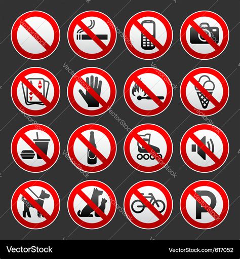 Set Prohibited Signs On A Gray Background Vector Image