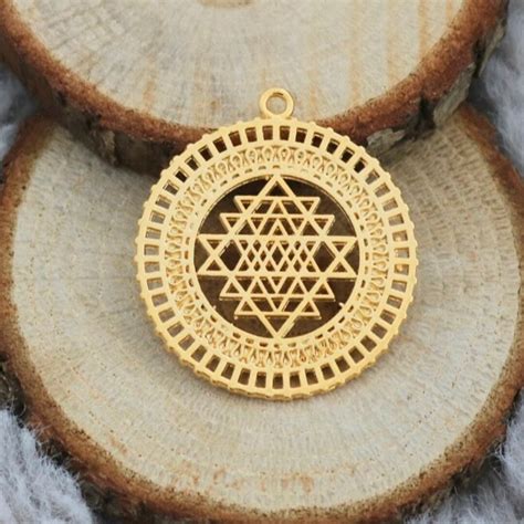 Sri Yantra Pendant, Gold Round Pendant, Ethnic Pendant, Sacred Geometry Pendant, Meditation ...