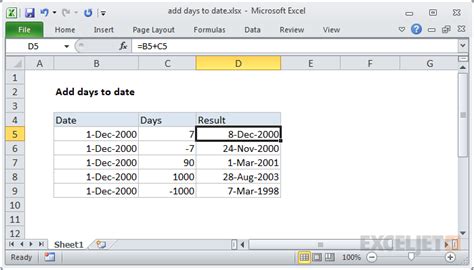 Add Days To Date Excel Formula Exceljet