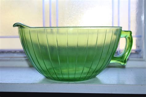 Green Depression Glass Ribbed Batter Bowl Vintage 1930s