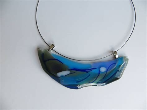 Glass Art Pendant In Blue Gray Fused Glass Necklace Design Glass