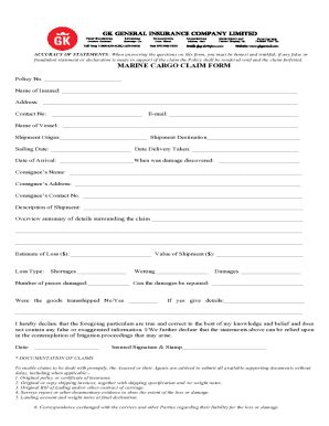 Fillable Online Marine Cargo Claim Form Docx Fax Email Print