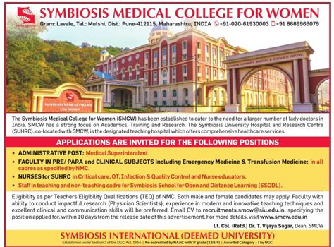 Symbiosis Medical College For Women Pune Wanted Faculty Facultyplus