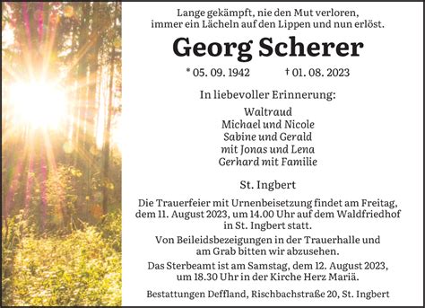 Traueranzeigen Von Georg Scherer Saarbruecker Zeitung Trauer De