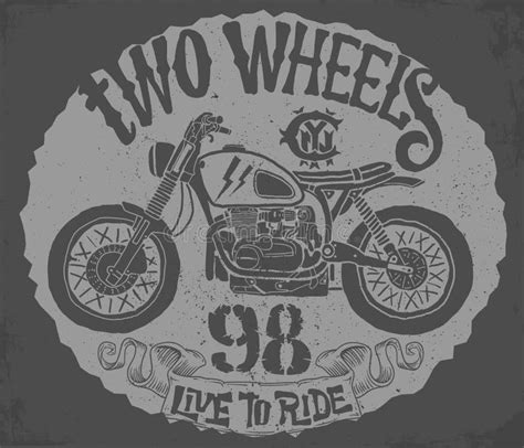 Cafe Racer Vintage Motorcycle Hand Drawn T Shirt Print Stock Vector