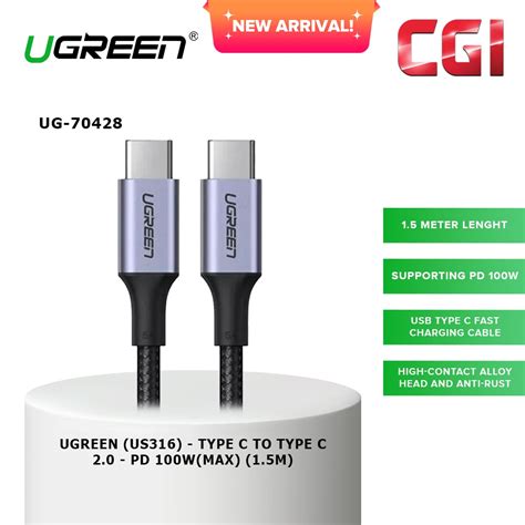 Ugreen Us316 70428 Type C To Type C 20 Pd 100w Cable 15m Shopee