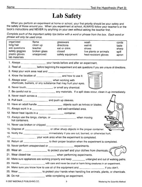 Printable Lab Safety Worksheet