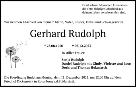 Traueranzeigen Von Gerhard Rudolph Trauer Hna De