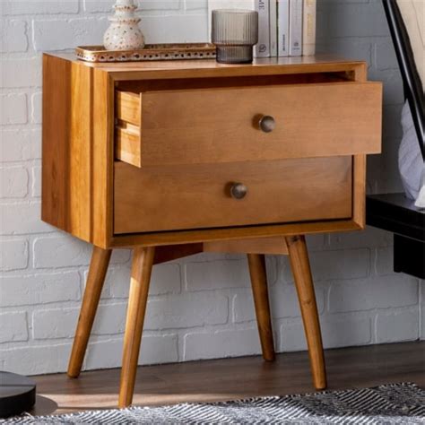 Walker Edison Mid Century Drawer Solid Wood Nightstand In Caramel