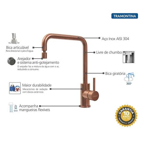 Misturador Cozinha Monocomando Tramontina Monde Plus Inox Extensor