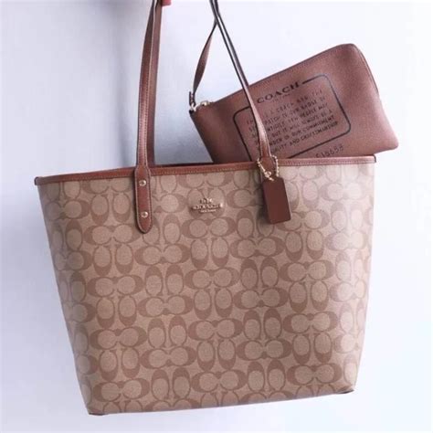 Authentic Coach Reversible City Tote In Signature F36658 Khaki