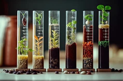 Premium AI Image A Variety Of Seeds And Plants Growing In Test Tubes