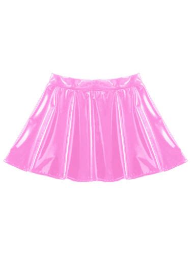 Women Pvc Leather Wet Look Flared Pleated Mini Skater Skirts Casual A