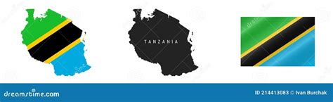 Tanzania Detailed Flag Map Detailed Silhouette Waving Flag Vector