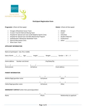 Fillable Online Hfsc Participant Registration Form Hospital For