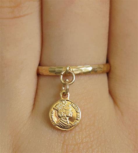 Gold Ringcoin Ring Gold Coin Ring Dangle Ringstacking Ringsband